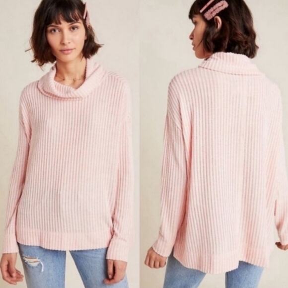 Maeve Sweaters - Anthropologie Maeve Ribbed Knit Cowl Neck Oversized Sweater Blush Pink Size XS